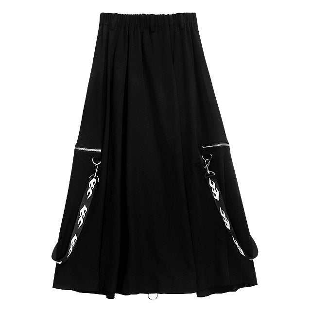 Center Zip Strap Long Skirt