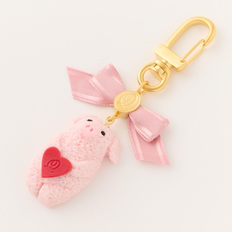 Pink Piglet Strawberry Cookie Key Chain (Red Heart)