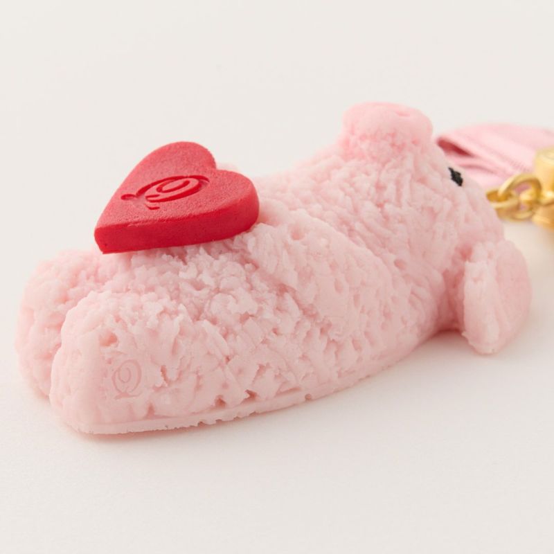 Pink Piglet Strawberry Cookie Key Chain (Red Heart)