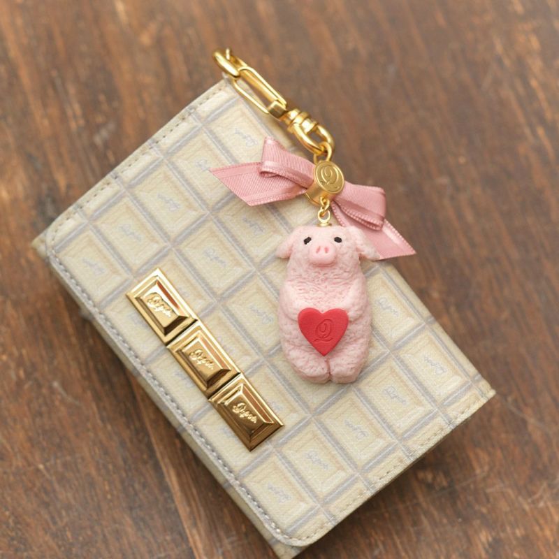 Pink Piglet Strawberry Cookie Key Chain (Red Heart)