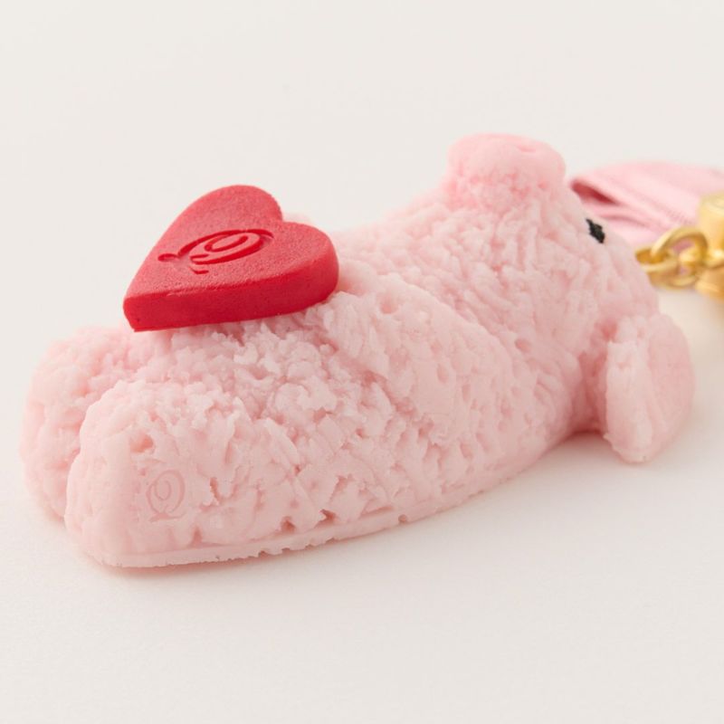 Pink piglet Strawberry Cookie Necklace (Red Heart)