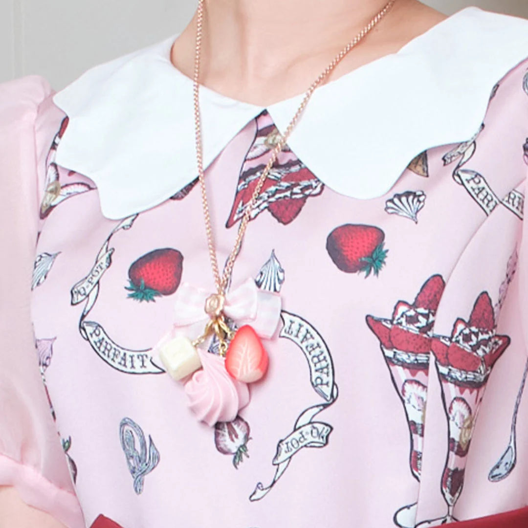 Stripe Ribbon Chain Necklace (60cm)