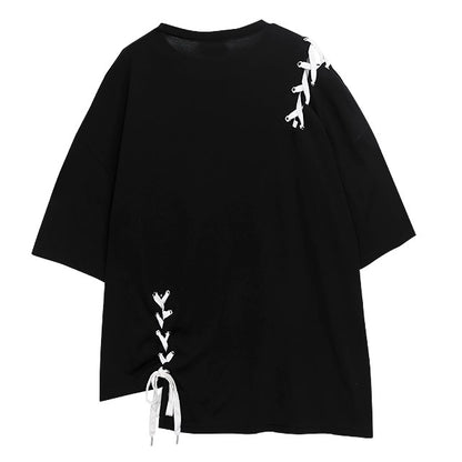 Safety Pin Cloth Lace Up Asymmetrical Tops