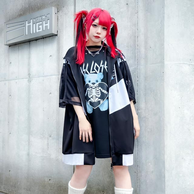 Cat Ear Capsule Sleeve Mesh Jersey Hoodie