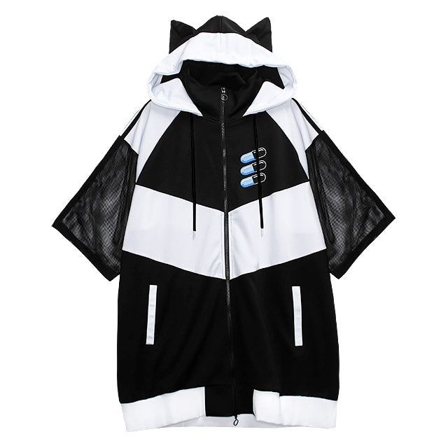 Cat Ear Capsule Sleeve Mesh Jersey Hoodie
