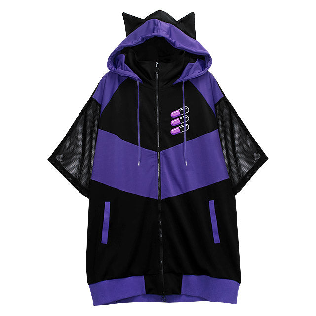 Cat Ear Capsule Sleeve Mesh Jersey Hoodie