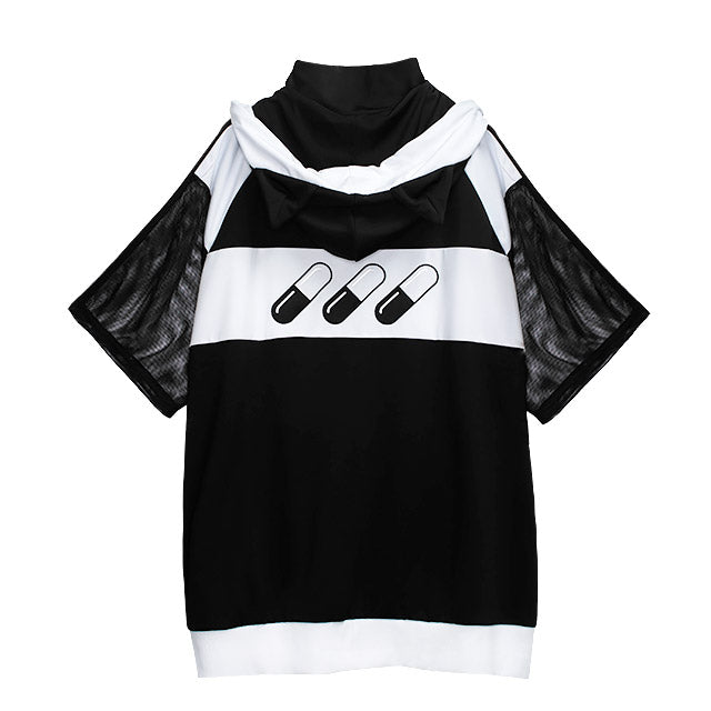 Cat Ear Capsule Sleeve Mesh Jersey Hoodie