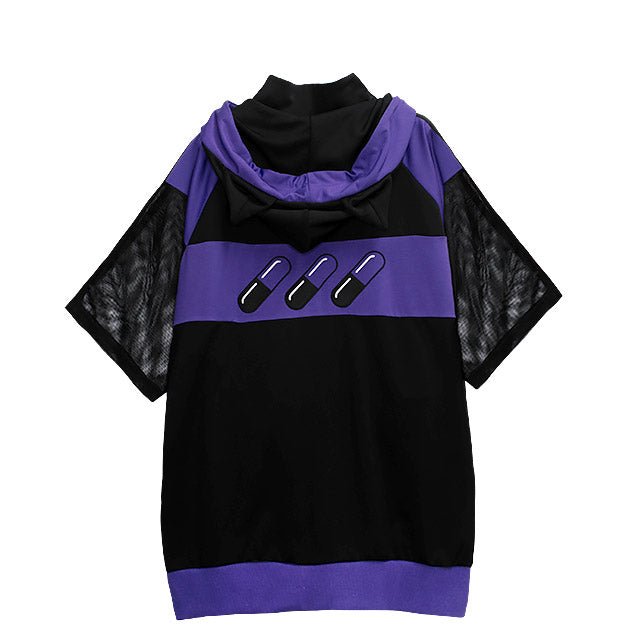 Cat Ear Capsule Sleeve Mesh Jersey Hoodie