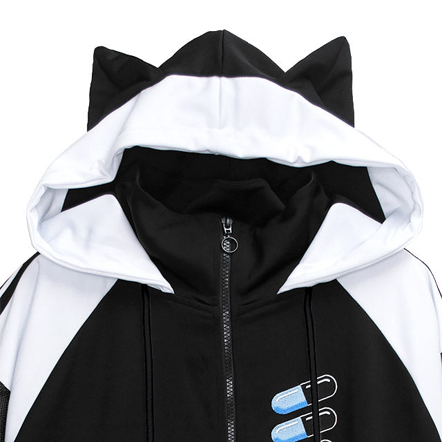 Cat Ear Capsule Sleeve Mesh Jersey Hoodie