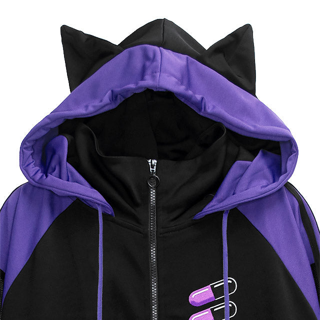 Cat Ear Capsule Sleeve Mesh Jersey Hoodie