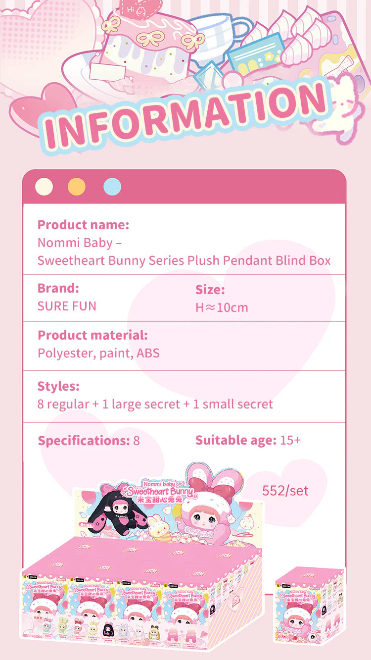 Nommi Baby Sweetheart Bunny Plush Keychain Blind Box