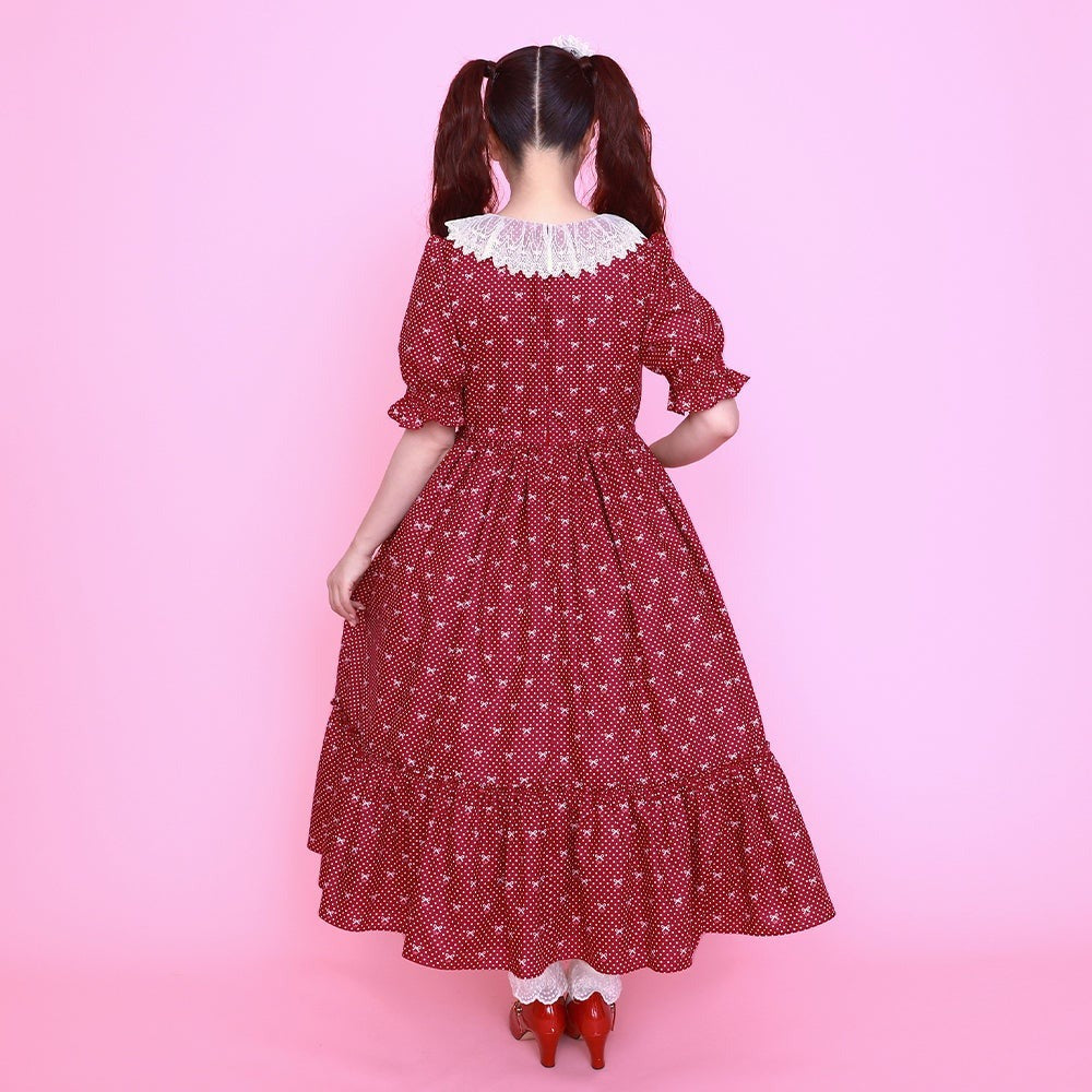 Little Dot Ribbon Lace Collar One Piece