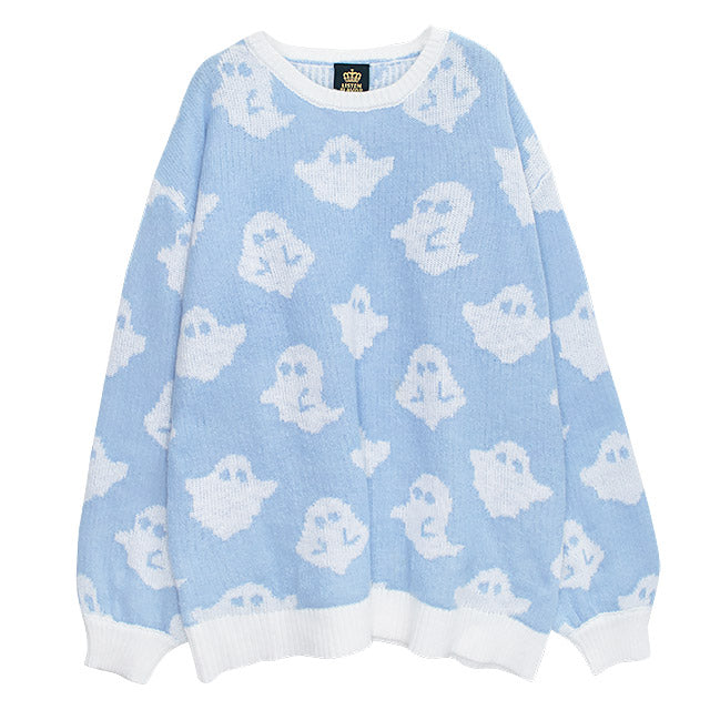 Ghost All Over Pattern Knit Tops