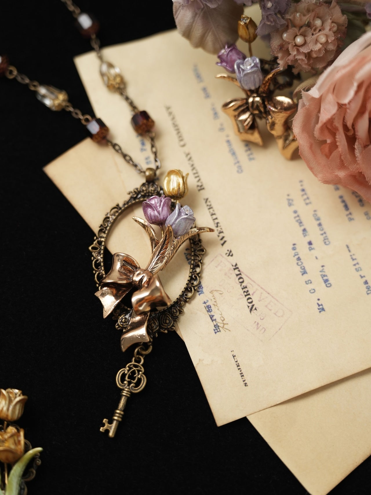 Flower Garden Tie Tulip Frame Long Necklace