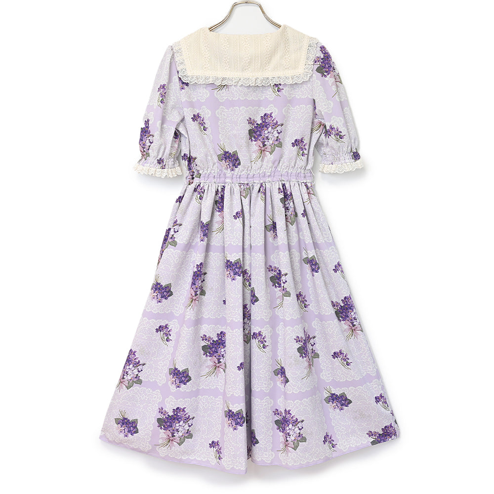 Violet Lace Square Collar Dress