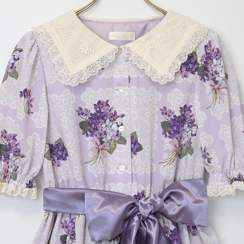 Violet Lace Square Collar Dress