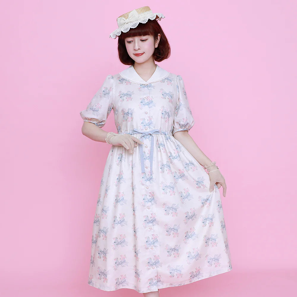 Ribbon Rose Front Button Dress
