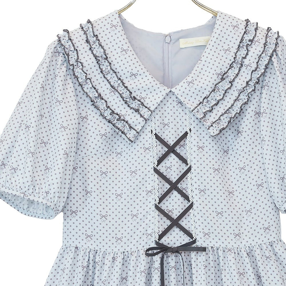 Little Dot Ribbon Frill Collar One Piece