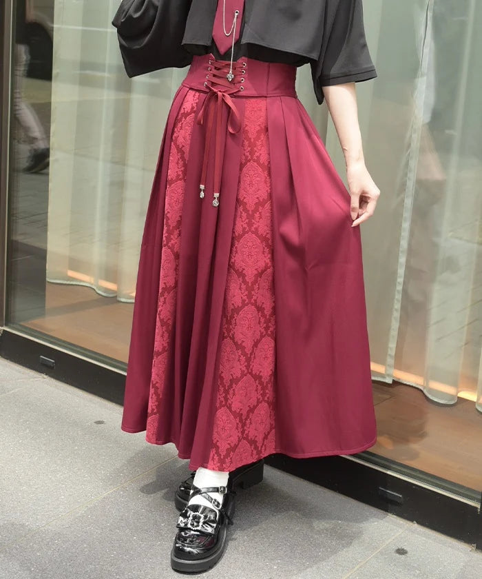 Lace-Up & Jacquard Skirt