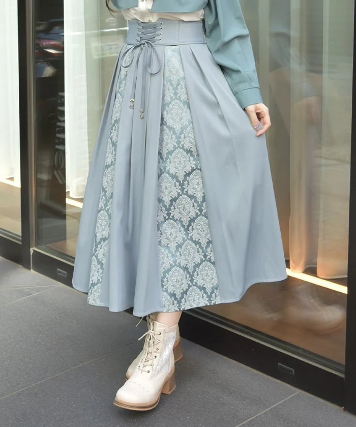 Lace-Up & Jacquard Skirt