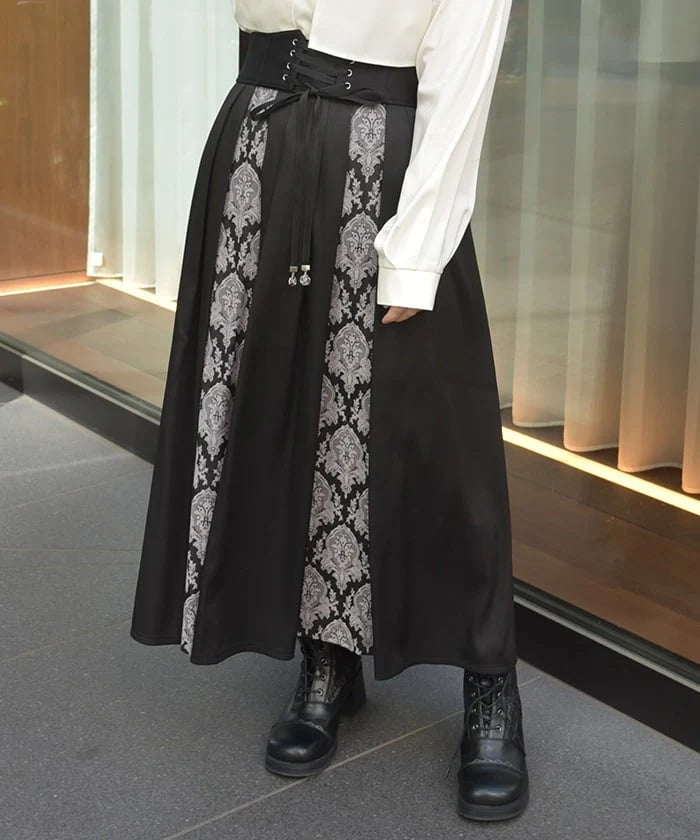 Lace-Up & Jacquard Skirt