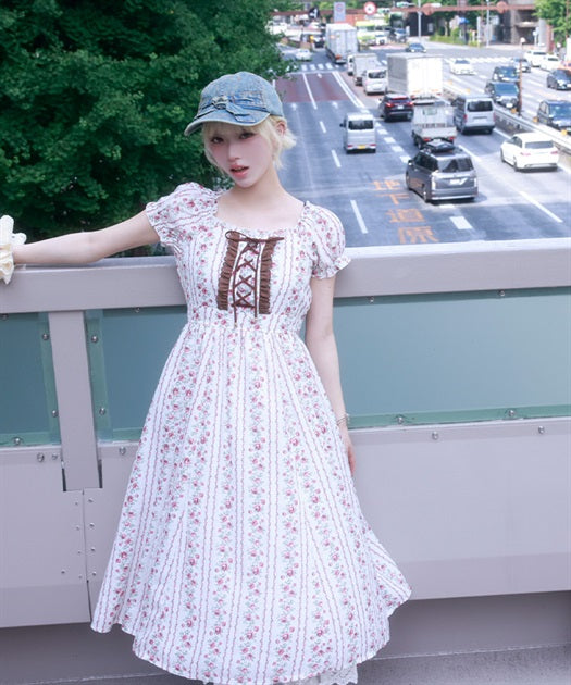 Striped Floral Pattern Dress