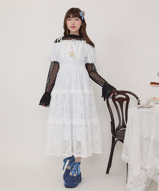 Shoulder Ribbon Full Lace Dress
