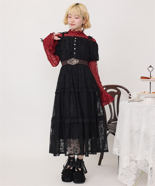 Shoulder Ribbon Full Lace Dress