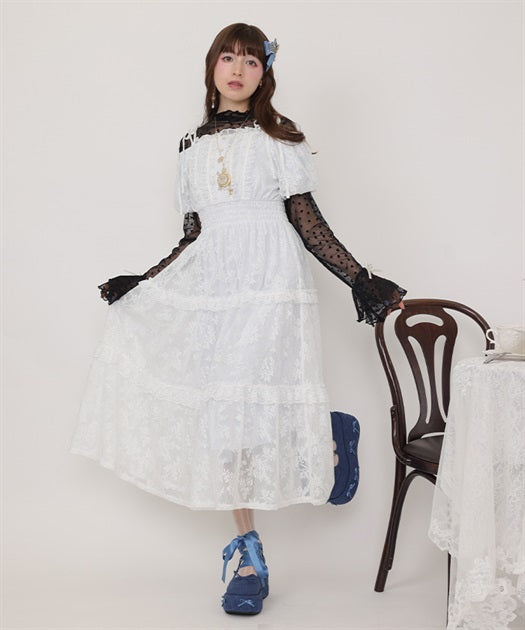 Shoulder Ribbon Full Lace Dress