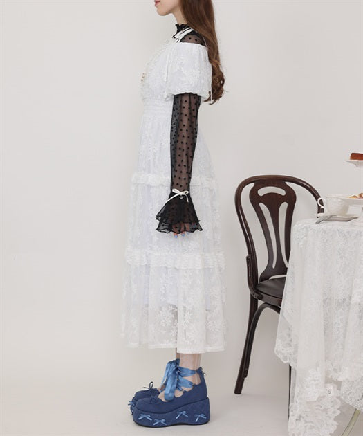 Shoulder Ribbon Full Lace Dress