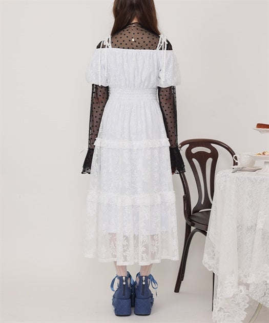 Shoulder Ribbon Full Lace Dress
