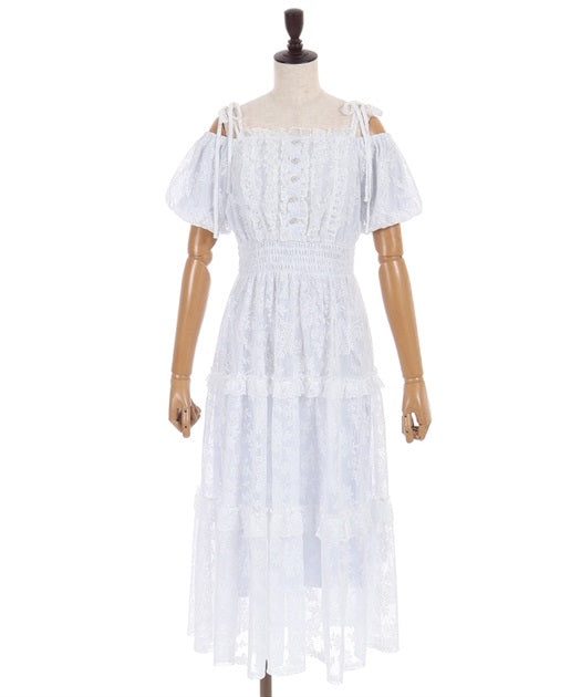 Shoulder Ribbon Full Lace Dress