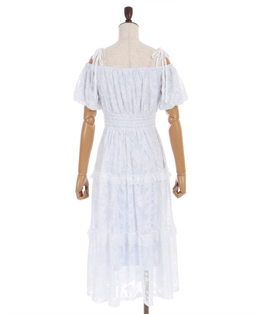 Shoulder Ribbon Full Lace Dress