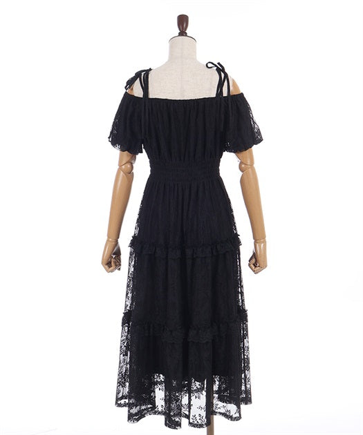 Shoulder Ribbon Full Lace Dress