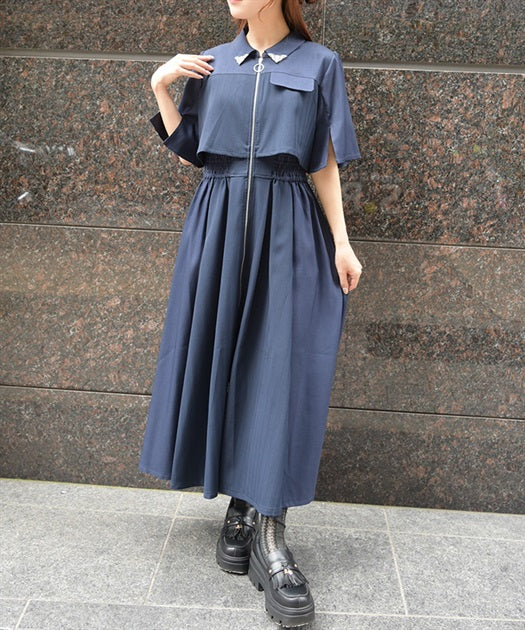 Zip & Contrast Fabric Dress