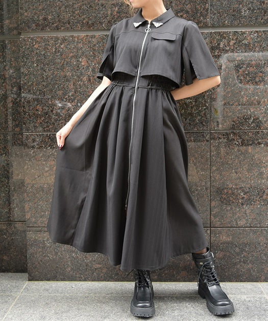 Zip & Contrast Fabric Dress
