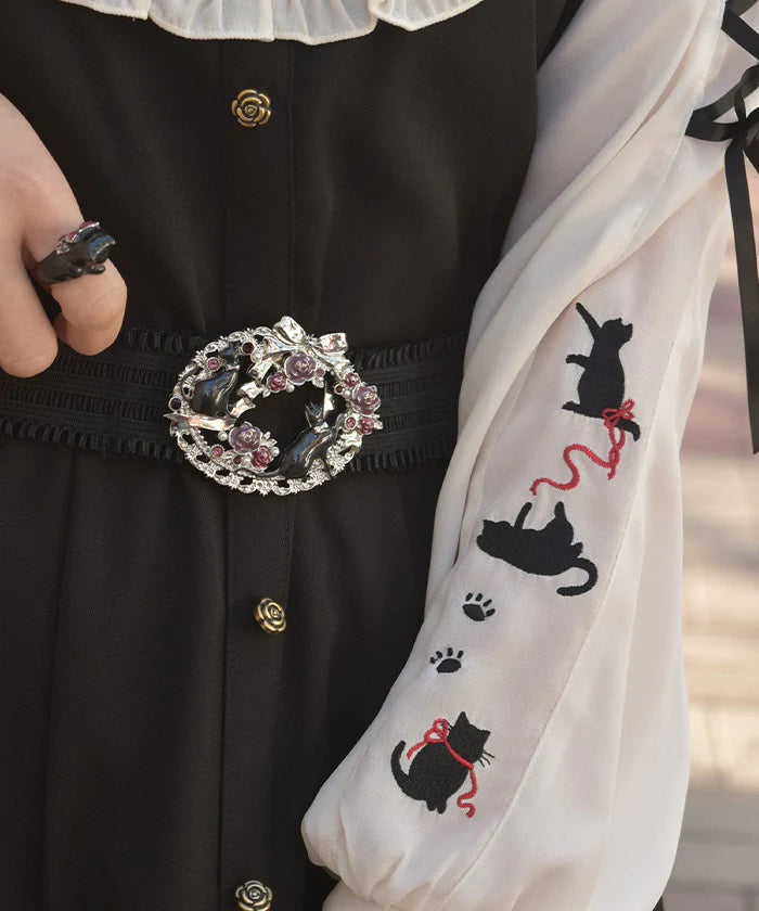 Cat Embroidery Mini Dress