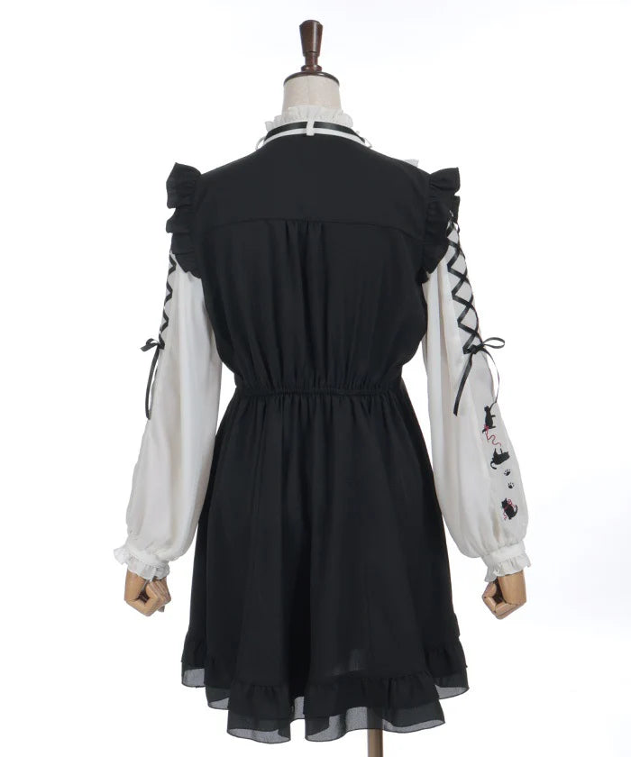 Cat Embroidery Mini Dress