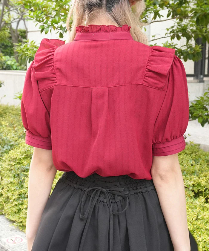 Gold Button Choker-Style Blouse