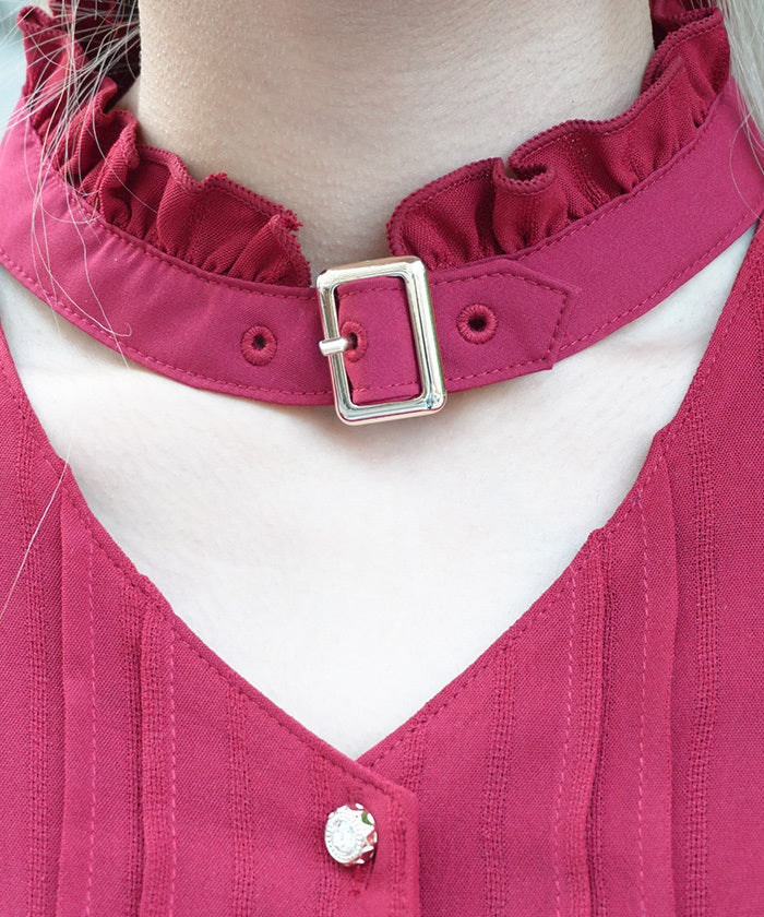 Gold Button Choker-Style Blouse