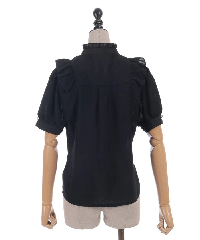 Gold Button Choker-Style Blouse