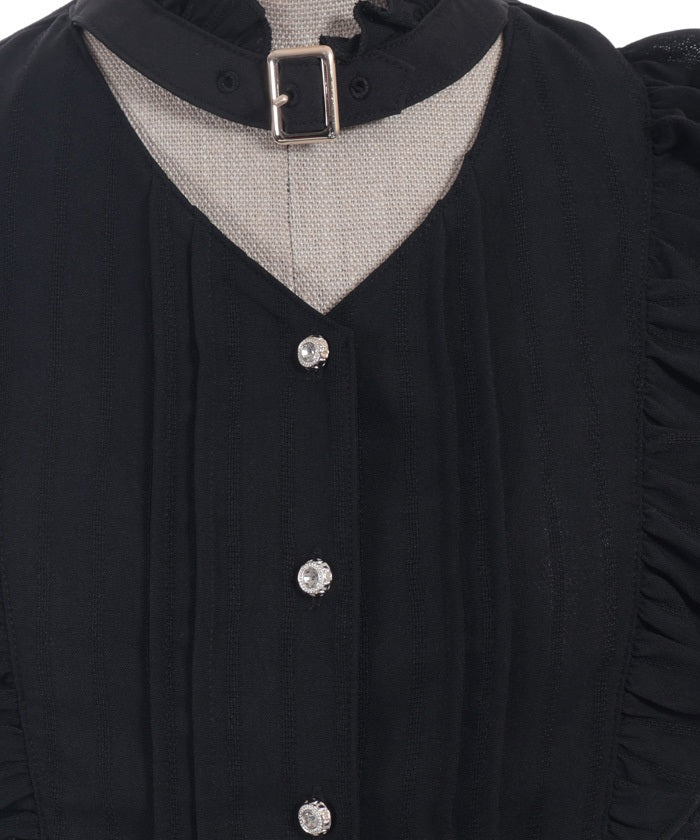 Gold Button Choker-Style Blouse