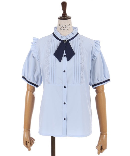Tie Set Pin Tuck Blouse