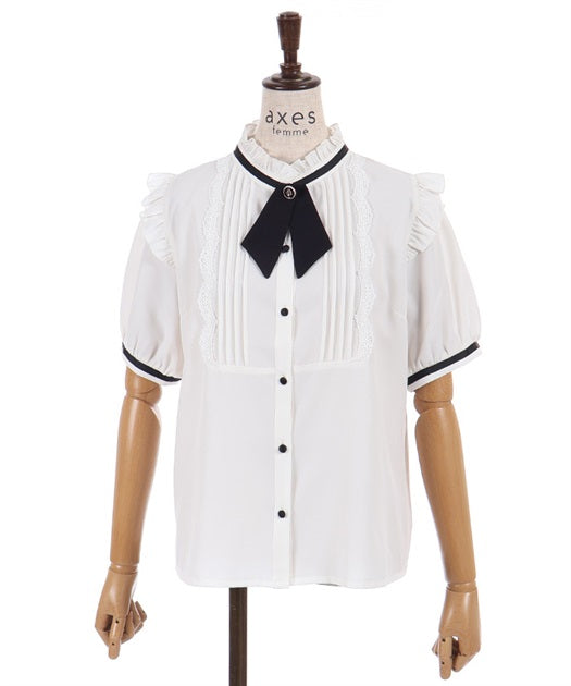Tie Set Pin Tuck Blouse