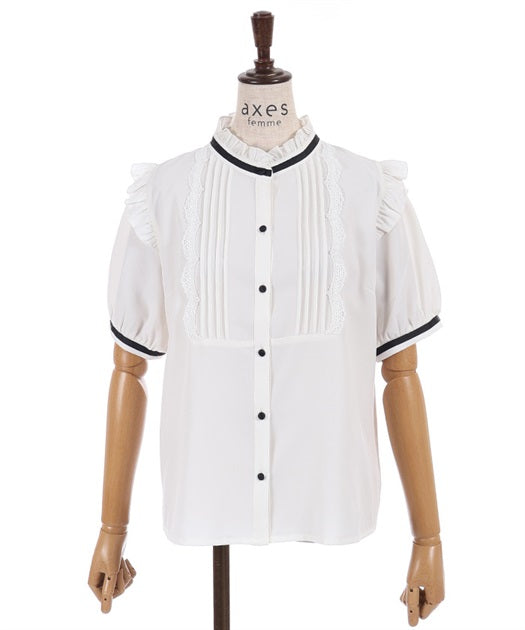 Tie Set Pin Tuck Blouse