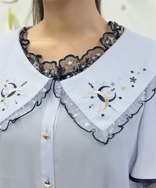 Luminous Moon Embroidery Blouse