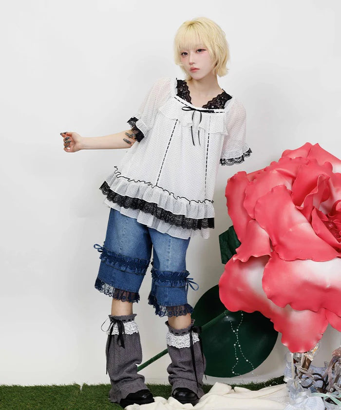 Dot Print Flare Blouse