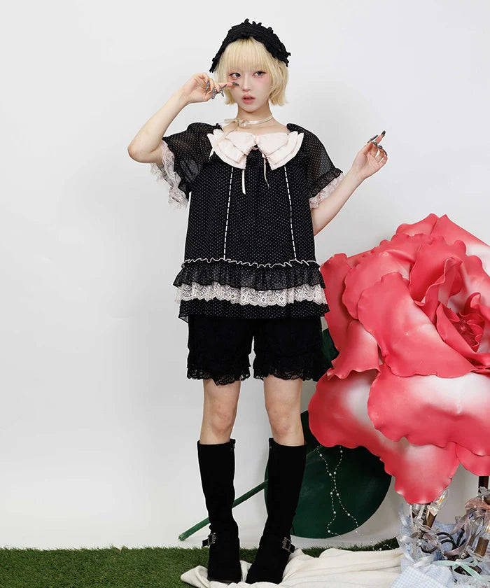 Dot Print Flare Blouse