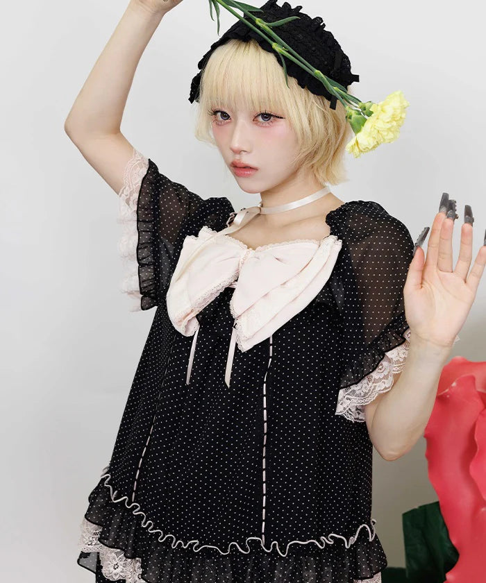 Dot Print Flare Blouse