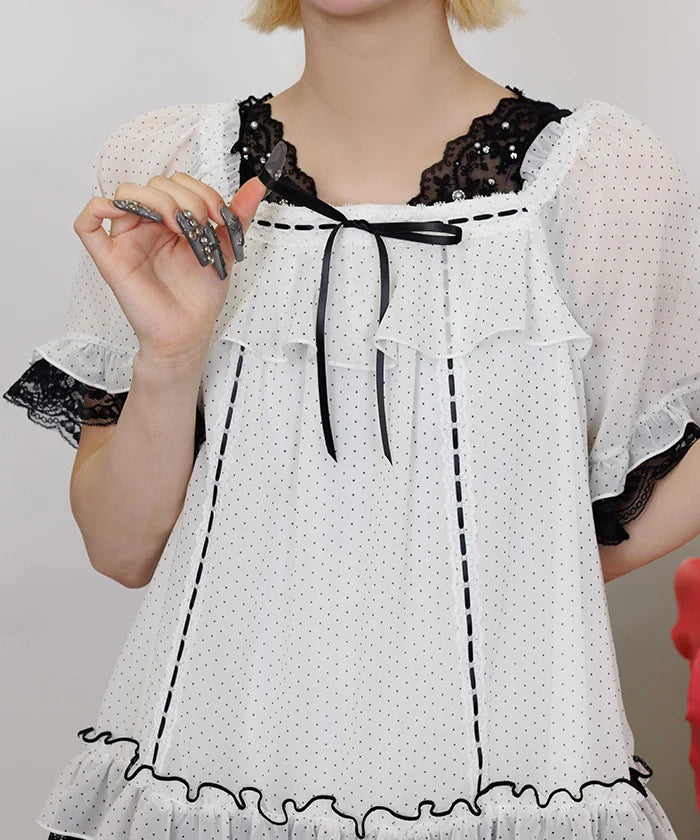 Dot Print Flare Blouse